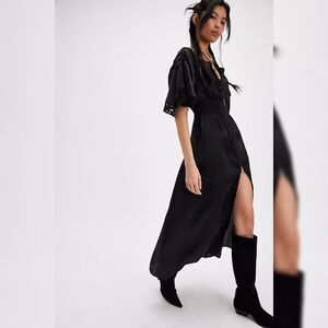 Free People Midsummer's Day Midi Dress in‎ Black NWT
